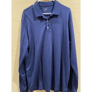 Lands' End Men's Long Sleeve Pima Cotton Polo Shirt Navy Blue Size L 42-44